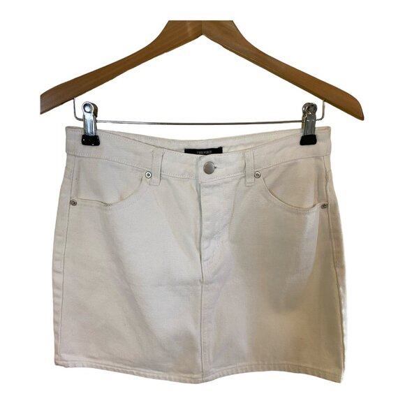 Forever 21 Y2K White Denim Mini Skirt Womens M Minimalist Classiccore - Picture 2 of 4